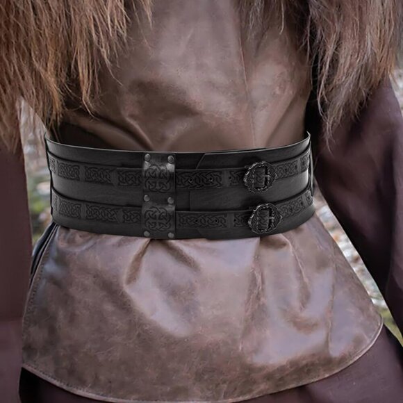 Viking Belt Wide Leather Armor Belt Medieval Belt for Men Women LARP - Picture 4 of 7